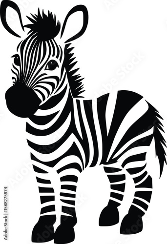 Adorable Baby Zebra Vector Illustration: Simple, Bold, Black Silhouette