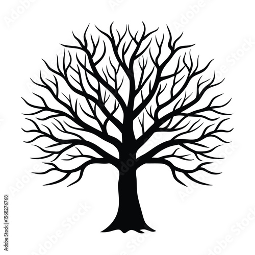 Bare tree with branches silhouette vector illustration