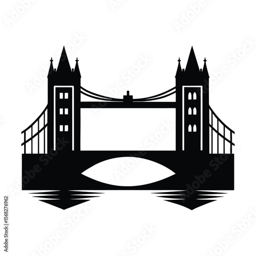 London tower bridge landmark black silhouette vector illustration