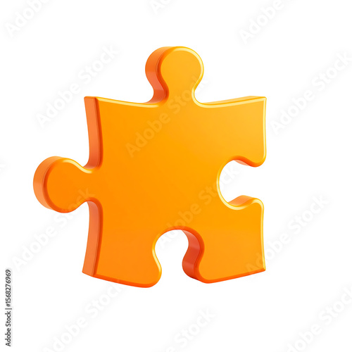 Orange Puzzle Piece 3D Rendering with Rounded Edges on Transparent Backdrop