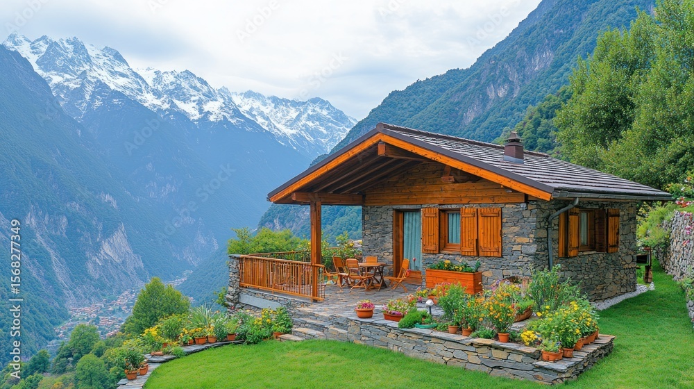 Fototapeta premium Alpine chalet with mountain views