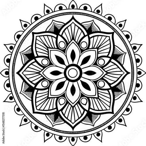 Intricate mandala illustration with symmetrical floral patterns and delicate details, set against a clean white background.
