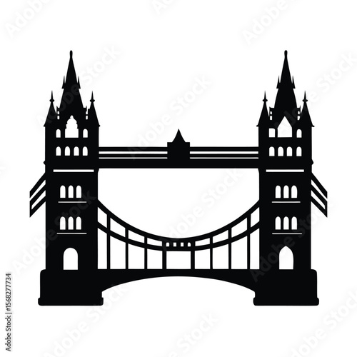 Tower bridge london landmark marvel black and white silhouette vector illustration