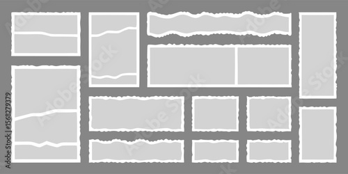 Torn Paper Frame Set. Realistic vector collage kit with ripped paper edges for scrapbooking, photo frames, or mood boards.