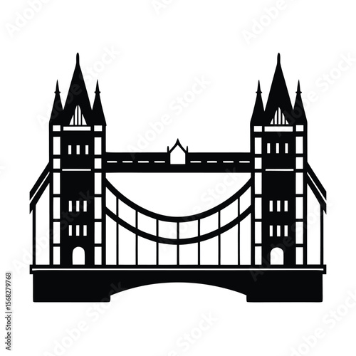 Tower bridge london landmark black and white silhouette vector illustration