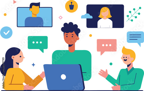 Online team collaboration meeting virtual communication laptop