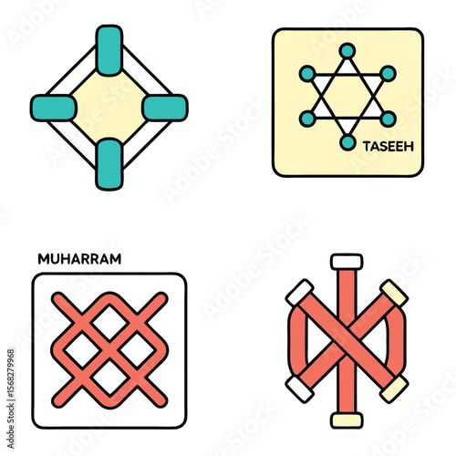 Islamic symbols and Muharram text graphic Taseeh new moon