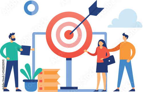 Teamwork achieving business goals target success strategy