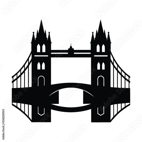 London tower bridge landmark architecture black silhouette vector illustration