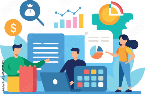 Business team analyzing data graphs charts financial reports