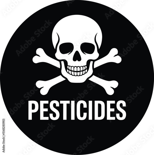 Pesticides warning sign icon with skull and crossbones for toxic chemical hazard.