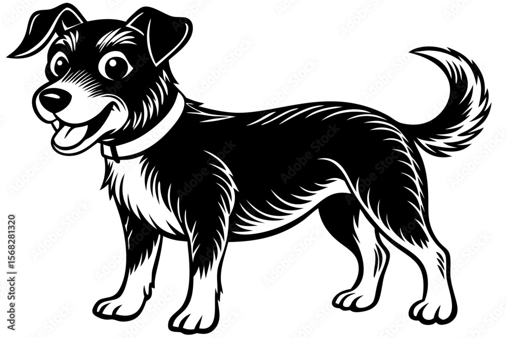 Fototapeta premium Happy Black and White Cartoon Dog Illustration