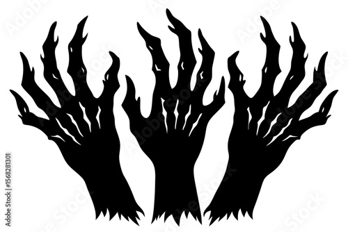 Spooky Halloween Monster Hands Illustration Grasping Claws, Creepy Design