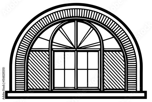 Elegant Arch Window Design Architectural Illustration