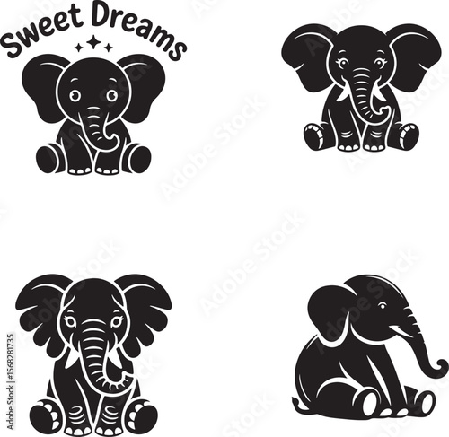 Smiling Baby Elephant in Profile View vector illustration