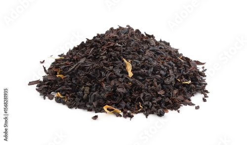 Pile of black tea isolated on white.