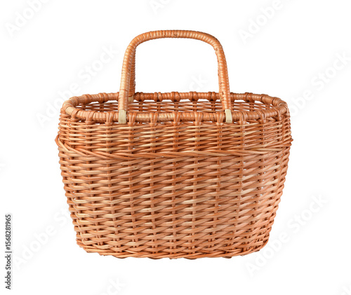 Wooden handmade basket isolated on white.