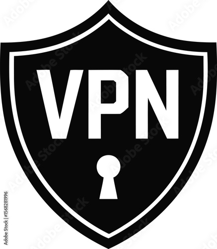 VPN shield icon with keyhole for internet security, data privacy, and online protection.