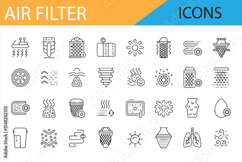 Vector Line Art Icons of Air Filters, Air Cleaning, and Ventilation Systems