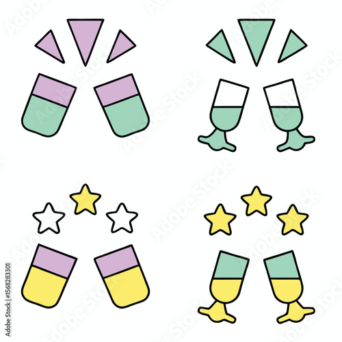 Pastel colored glasses clinking with stars and triangles
