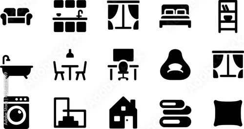 Minimalist interior and home furnishing icons vector illustration