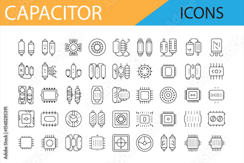Simple Capacitor Icons for Engineering Diagrams, Electrical Symbols