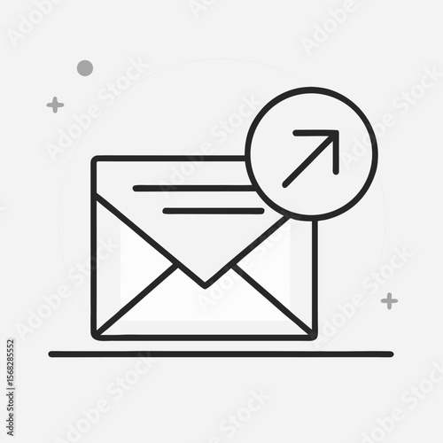 Modern outline icon of an envelope with an outward arrow in a circle symbolizing sending or outgoing mail on a clean gray background
