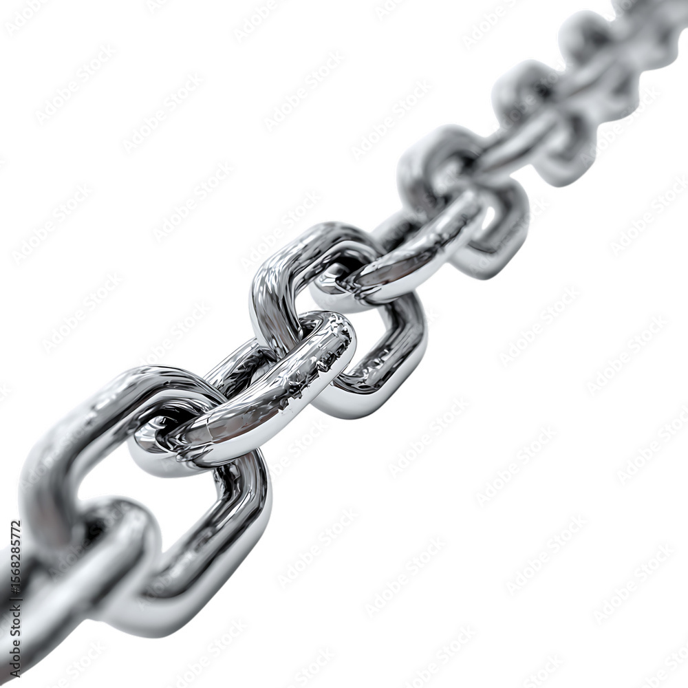 Obraz premium Vibrant photo of close up of a thick metal chain with reflective links isolated on transparent background.