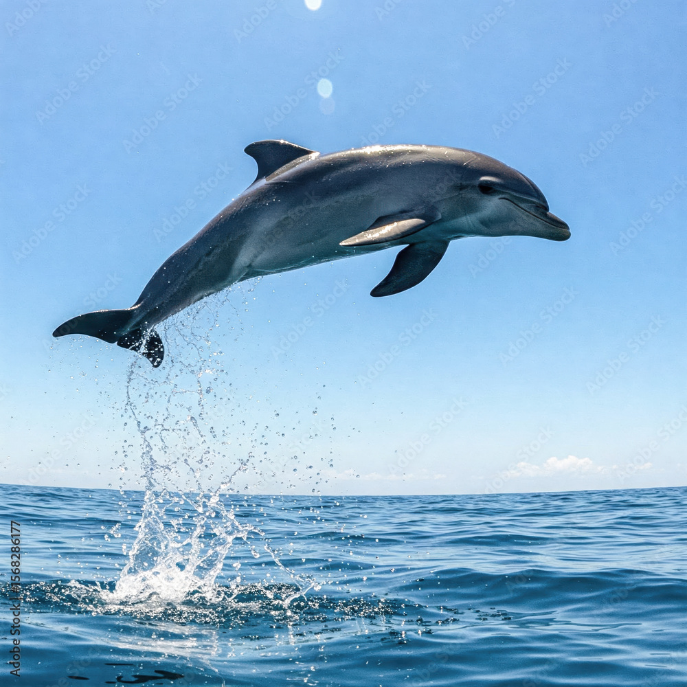 Fototapeta premium Majestic Dolphin Leaping from Ocean Waves A Breathtaking Wildlife Photo
