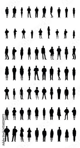 Array of diverse silhouette figures in various stances arranged in rows