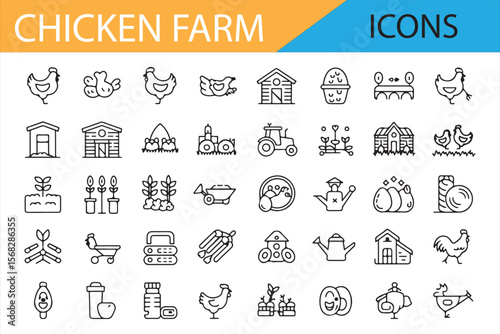 Line Art Chicken and Poultry Icons for Egg Production and Farming Projects