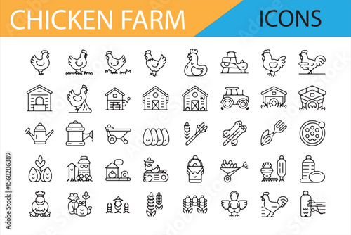 Simple Chicken Farm Icons for Poultry, Agriculture, and Rural Design Projects