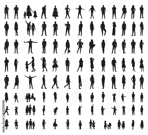 Silhouettes of diverse people in various poses and sizes arranged in a gridlike formation