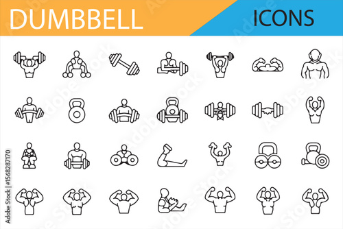 Line Art Dumbbell Icons for Bodybuilding and Strength Training Projects