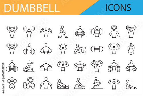 Bodybuilding, Dumbbell, and Workout Icons for Physical Fitness Projects