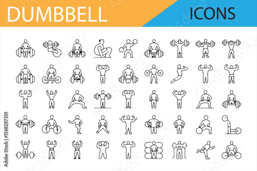 Strength Training and Dumbbell Exercise Icons for Health and Fitness Designs

