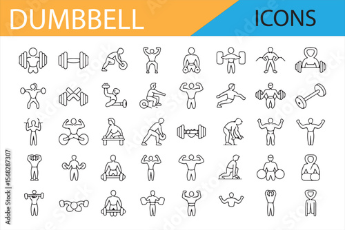 Line Art Dumbbell and Workout Icons for Fitness Projects