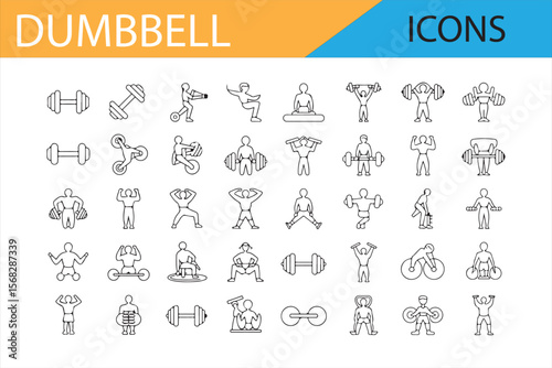 Fitness and Bodybuilding Dumbbell Icons for Exercise Illustrations