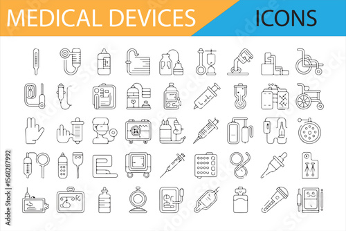 Icon Collection of Medical Instruments and Healthcare Equipment