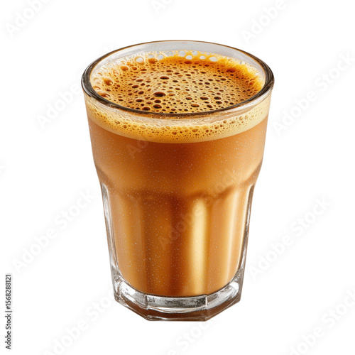 Delicious glass of freshly brewed indian masala chai tea isolated on white background