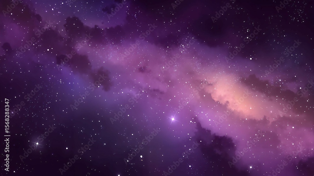 Fototapeta premium Mystical Cosmic Nebula: Dreamy Purple and Pink Space Landscape Filled with Dazzling Stars