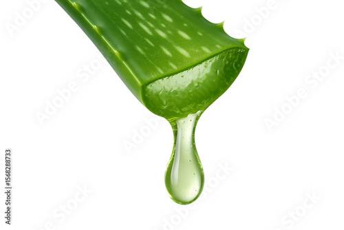 Cut aloe plant dripping juice close-up isolated on transparent background