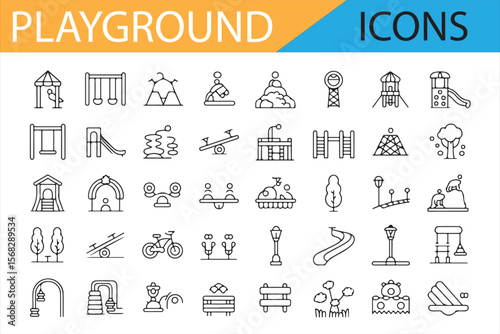 Black Line Art Playground Icons for Children’s Play Areas
