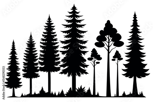 Coniferous and Pine Tree Silhouettes – Vector Collection of Forest Trees on White Background