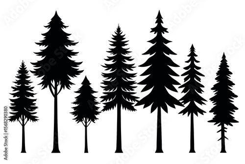 Coniferous and Pine Tree Silhouettes – Vector Collection of Forest Trees on White Background