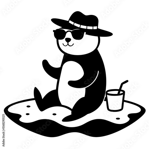 otter wearing a sun hat and sunglasses
