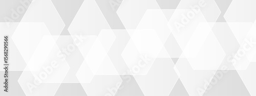 Abstract seamless background with overlapping translucent white hexagons on a light gray to white gradient backdrop. Clean, minimal, and geometric Ideal for use in tech, corporate, or medical design