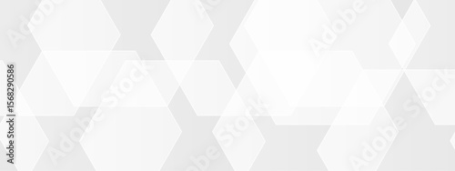 Abstract seamless background with overlapping translucent white hexagons on a light gray to white gradient backdrop. Clean, minimal, and geometric Ideal for use in tech, corporate, or medical design