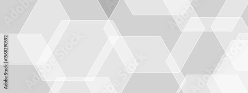 Abstract seamless background with overlapping translucent white hexagons on a light gray to white gradient backdrop. Clean, minimal, and geometric Ideal for use in tech, corporate, or medical design
