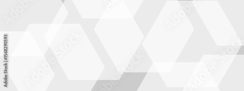 Abstract seamless background with overlapping translucent white hexagons on a light gray to white gradient backdrop. Clean, minimal, and geometric Ideal for use in tech, corporate, or medical design